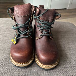 Georgia Men's Brown Leather Work Boots - Lace-Up steel toe Safety Boots 9 w